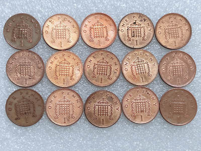 第一海外回流一元起拍收藏 散集专场  第261期 - 英国1便士硬币 15枚 高冠女王版 带光品