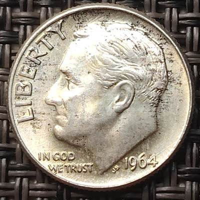 布加迪🐬～世界钱币(上海)🌾第 257 期 /  各国套币和散币 - 美国🇺🇸 1964年 10分银币(高银版)