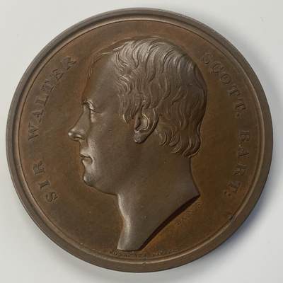 掌中浮雕-藏着的欧洲第040场 - 1832年英国诗人司各特铜章，W. Bain and B. R. Faulkner雕刻，49.5mm