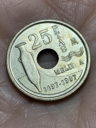 2025年第一百二十二场(总第一百四十八场）外国好品散币(免佣金) - 西班牙🇪🇸1997年25比塞塔(梅利利亚自治市纪念币)