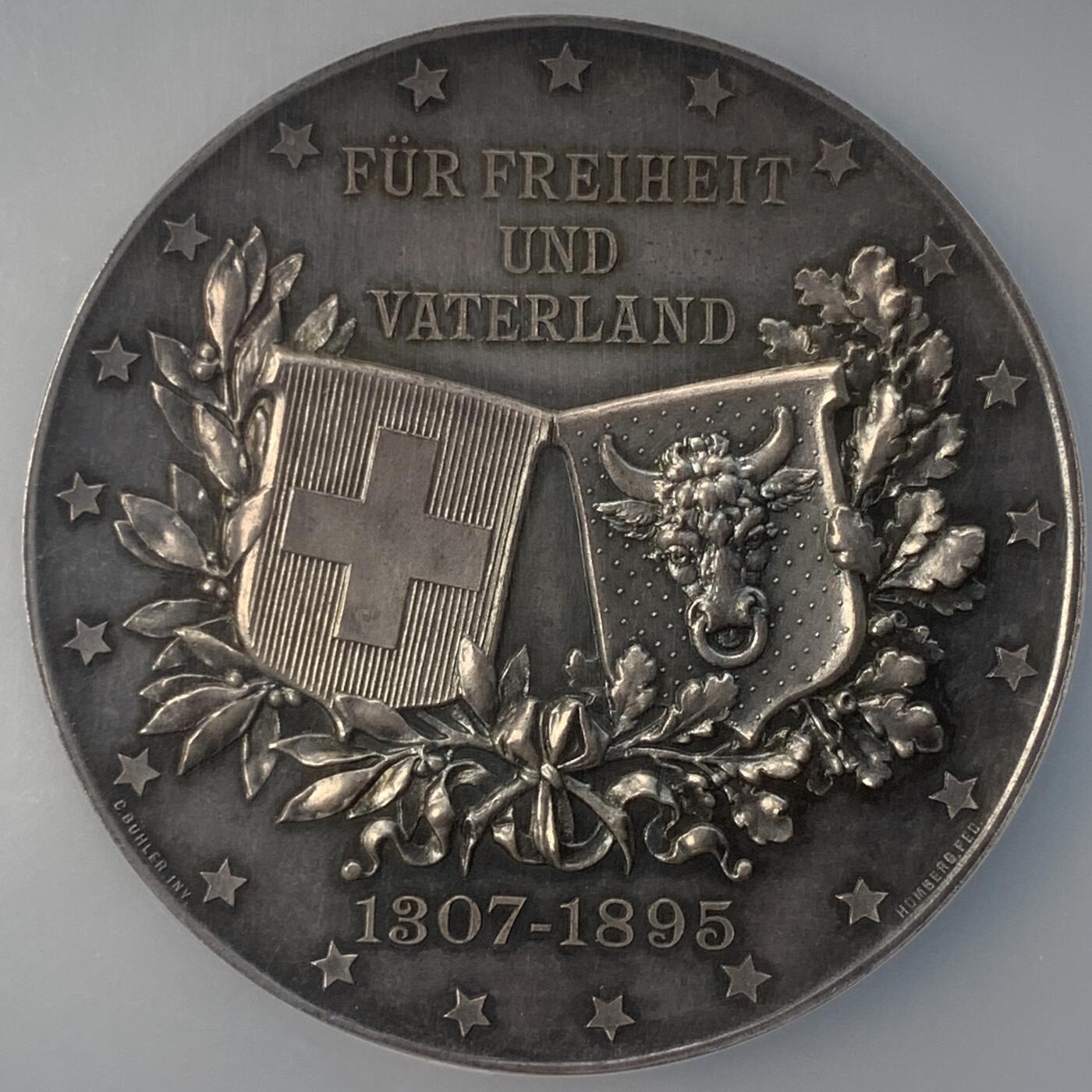 掌中浮雕-藏着的欧洲第040场 NGC MS62  : 1895年瑞士威廉泰尔父子雕塑落成纪念银章， 50mm