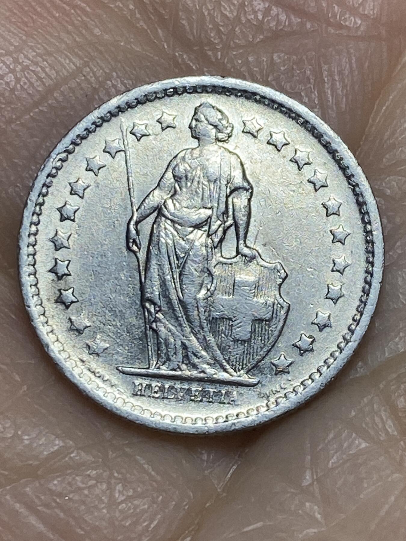 2025年第一百二十二场(总第一百四十八场）外国好品散币(免佣金) 瑞士🇨🇭1968年1/2法郎(B标伯尔尼造)