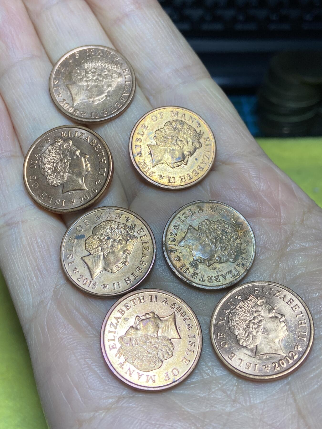 2025年第一百二十三场(总第一百四十九场）外国好品散币(免佣金) 好品英属马恩岛🇮🇲1便士7枚：2008年，09年10年12年15年16年