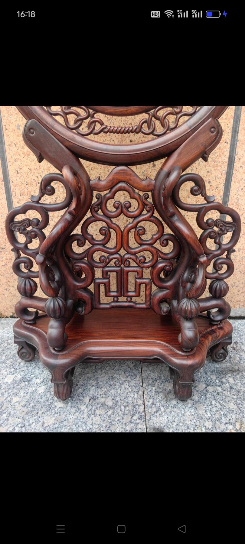 民国时期双面功老红木（大红酸枝交趾黄檀）插屏，云石镶嵌手工雕刻财源滚滚来 万事如意 五福迎门，三组盒全品相，原档货无修配