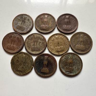 🌹外币初藏🌹🐯2025年第123场  每周二四六晚8️⃣点 接代拍 - 印度早期铜1派沙10枚