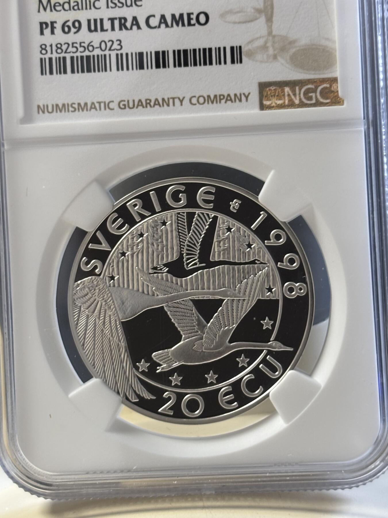 第182期拍卖 瑞典1998年20埃居 欧洲人物古斯塔夫阿道夫将军精制纪念银币NGC-PF69,27克，925银