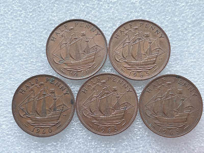 第一海外回流一元起拍收藏 散集专场  第261期 - 英国女王版60年代半便士硬币 5枚 好品