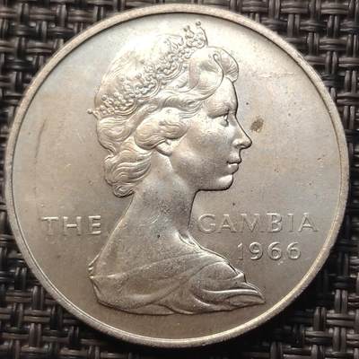 布加迪🐬～世界钱币(上海)🌾第 257 期 /  各国套币和散币 - 冈比亚🇬🇲 1966年 4先令 34mm