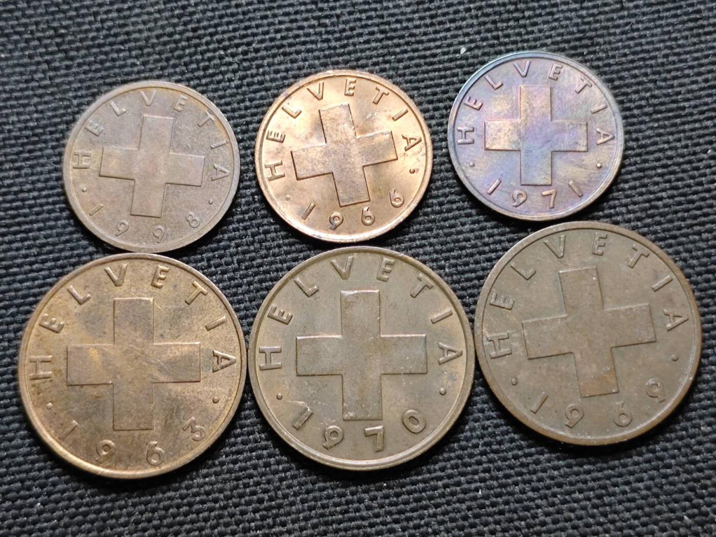 KK钱币收藏小铺  第364场  2月预留时间 周末发货  瑞士铜币一组6枚