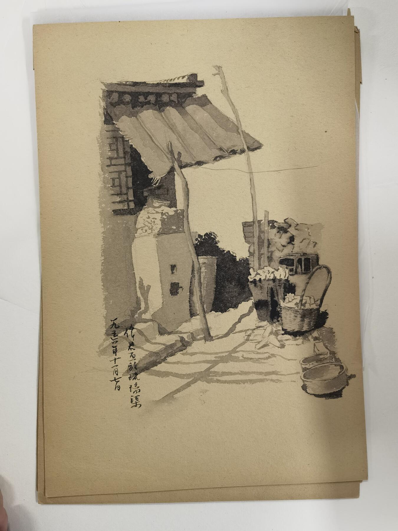 段伟君五十年代风景街区画稿5幅八开大小