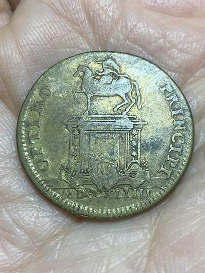 2025年第一百二十三场(总第一百四十九场）外国好品散币(免佣金) 稀少品种–神圣罗马帝国德意志联邦纽伦堡自由市1743–1744年纪念代币(路易十五骑马雕像，铭文献给最伟大的君主)