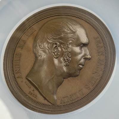 掌中浮雕-藏着的欧洲第040场 - NGC MS63 : 1839年法国律师兼政治家-安德烈·玛丽·让·雅克·杜平纪念大铜章，61mm