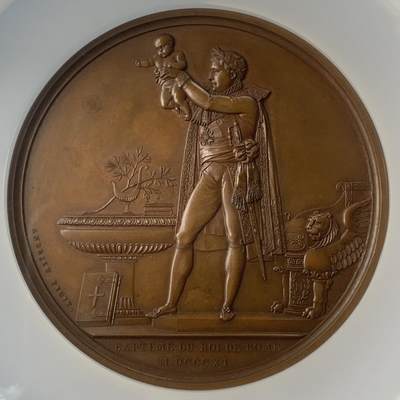 掌中浮雕-藏着的欧洲第040场 - NGC MS64：1811年拿破仑之子罗马王洗礼铜章，68mm