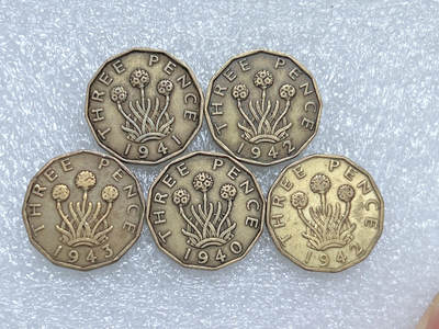 第一海外回流一元起拍收藏 散集专场  第261期 - 英国乔六3便士黄铜币 5枚