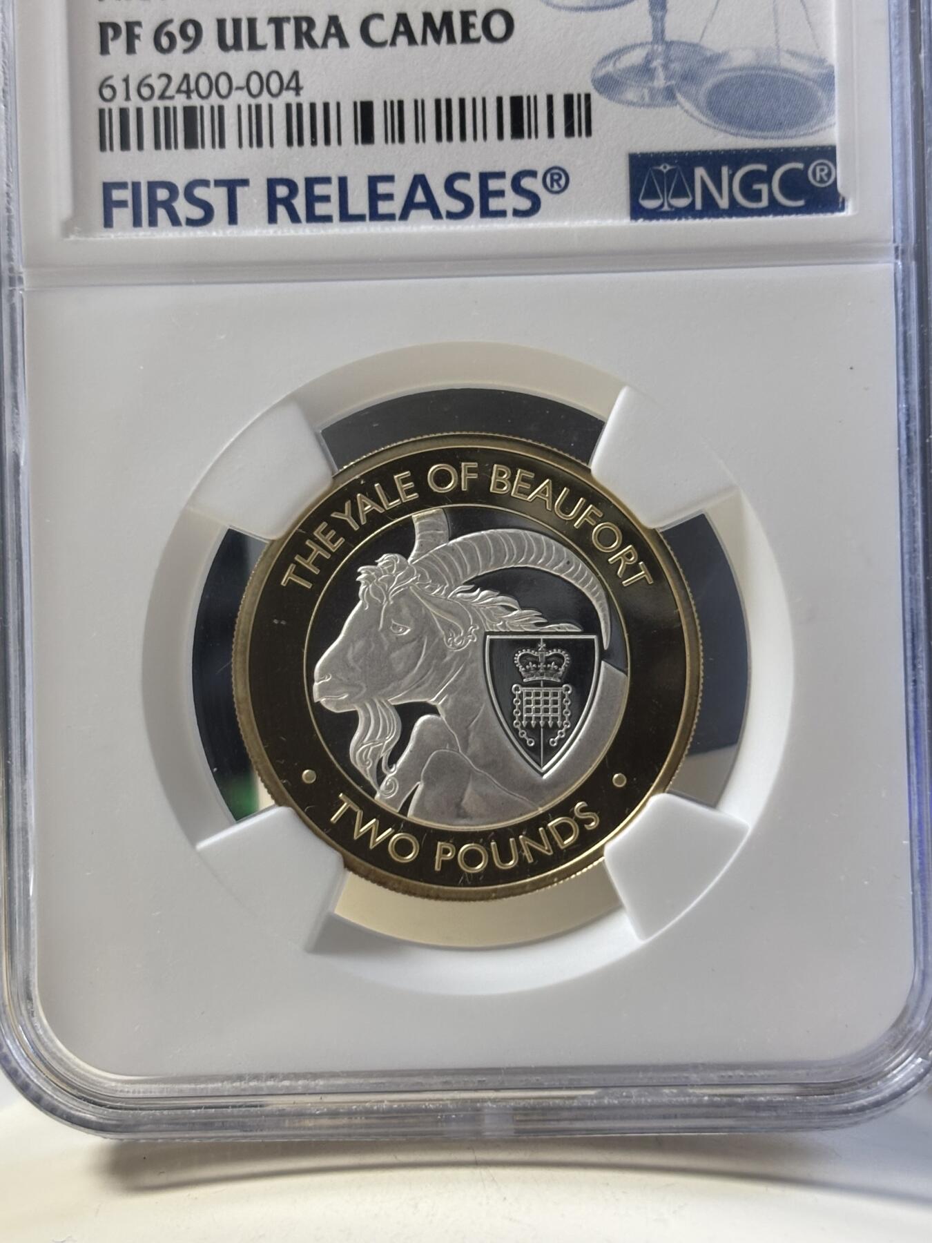 第181期拍卖 英属印度洋领地2021年女王神兽耶鲁山羊双色纪念银币NGC-PF69首期无原盒证书，12克，发行量475枚