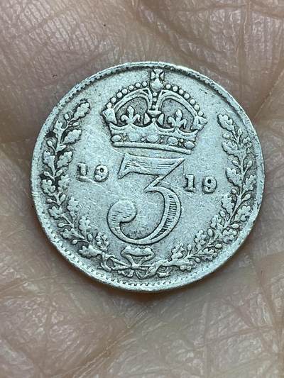 2025年第一百二十三场(总第一百四十九场）外国好品散币(免佣金) - 英国🇬🇧1919年3便士银币(乔治五世第一版，925银)