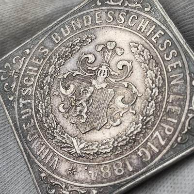 掌中浮雕-藏着的欧洲第040场 - 1884年德国莱比锡第八届联邦会议菱形银章 ， 对边36mm，27.72g，稀少