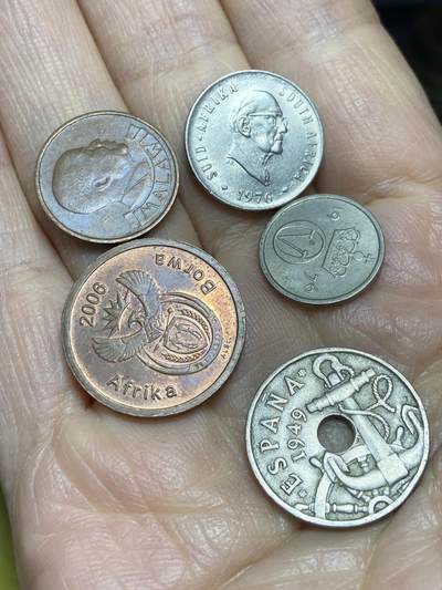 2025年第一百二十三场(总第一百四十九场）外国好品散币(免佣金) 散币5枚：马拉维🇲🇼1982年1坦巴拉，南非🇿🇦1976年5分，2006年5分，挪威🇳🇴1976年10欧尔，西班牙🇪🇸1949年50分，