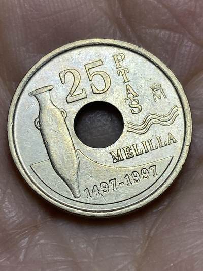 2025年第一百二十二场(总第一百四十八场）外国好品散币(免佣金) - 西班牙🇪🇸1997年25比塞塔(梅利利亚自治市纪念币)