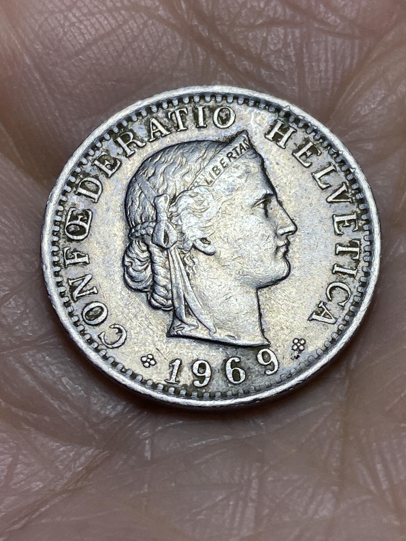 2025年第一百二十二场(总第一百四十八场）外国好品散币(免佣金) 瑞士🇨🇭1969年20分(B标伯尔尼造)