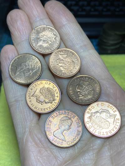 2025年第一百二十三场(总第一百四十九场）外国好品散币(免佣金) 好品散币7枚：英属马恩岛🇮🇲1995年2009年2010年2012年2016年1便士，英属泽西岛🇯🇪1986年1便士，英国🇬🇧2012年1便士