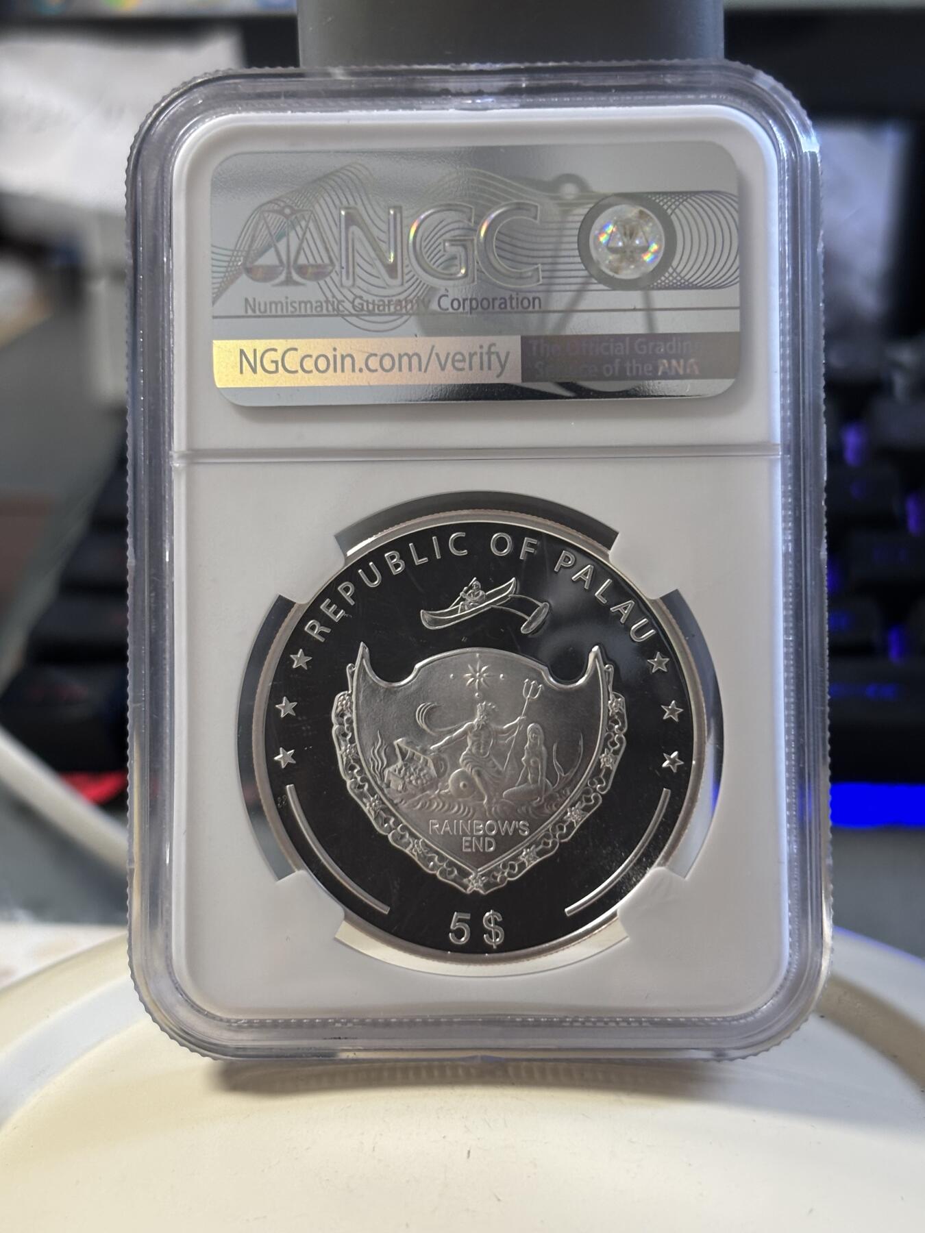 第181期拍卖 帕劳2006年美丽天堂海岛梦幻海滩镀金银币NGC-PF69无盒证书，925银，25克，发行500枚