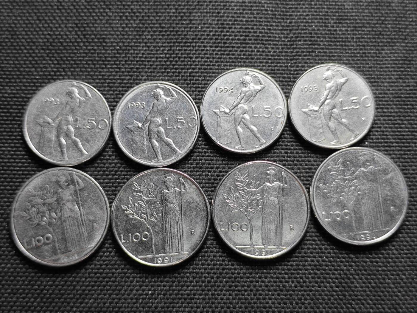 KK钱币收藏小铺  第364场  2月预留时间 周末发货  意大利小里拉50/100里拉4对8枚