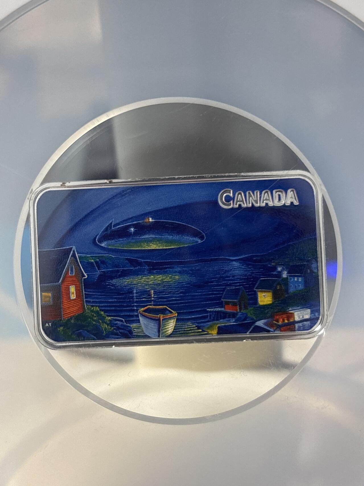 第181期拍卖 加拿大2020年UFO克拉伦维尔事件夜光纪念银币NGC-PF70首无盒证书,9999银，发行量5000枚