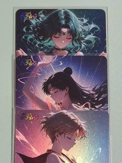 光影卡牌第25期，各家亲签，各家套卡，持续收拍品 - 嘎嘎鸭精品彩闪，丝带美少女战士冥王＋天王＋海王共3张