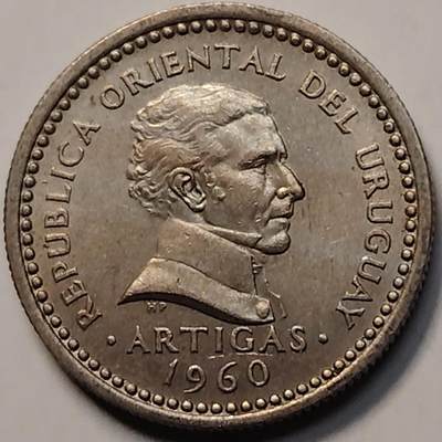 布加迪🐬～世界钱币(上海)🌾第 257 期 /  各国套币和散币 - 乌拉圭🇺🇾 1960年 25分