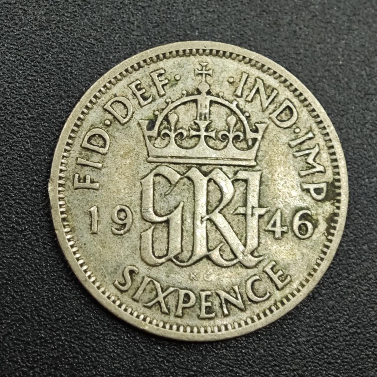 【淘币小摊】实时拍第七百八十八拍   散币小银币场   满百包邮可预留二周 每周一统一发货   英国1946年乔治六世6便士银币