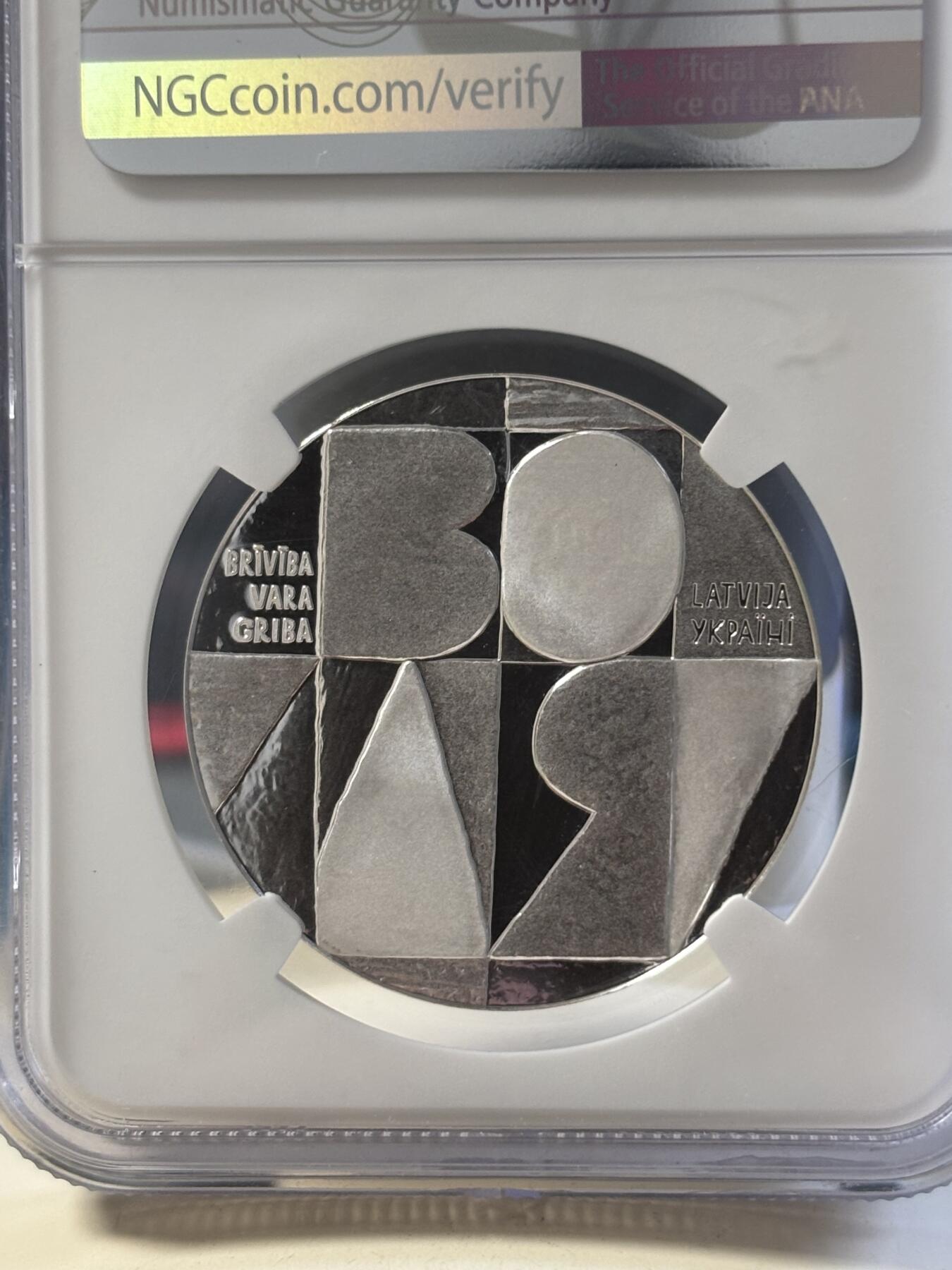 第181期拍卖 拉脱维亚2022年为了自由精制纪念银币NGC-PF70，999银，22克，发行8000枚