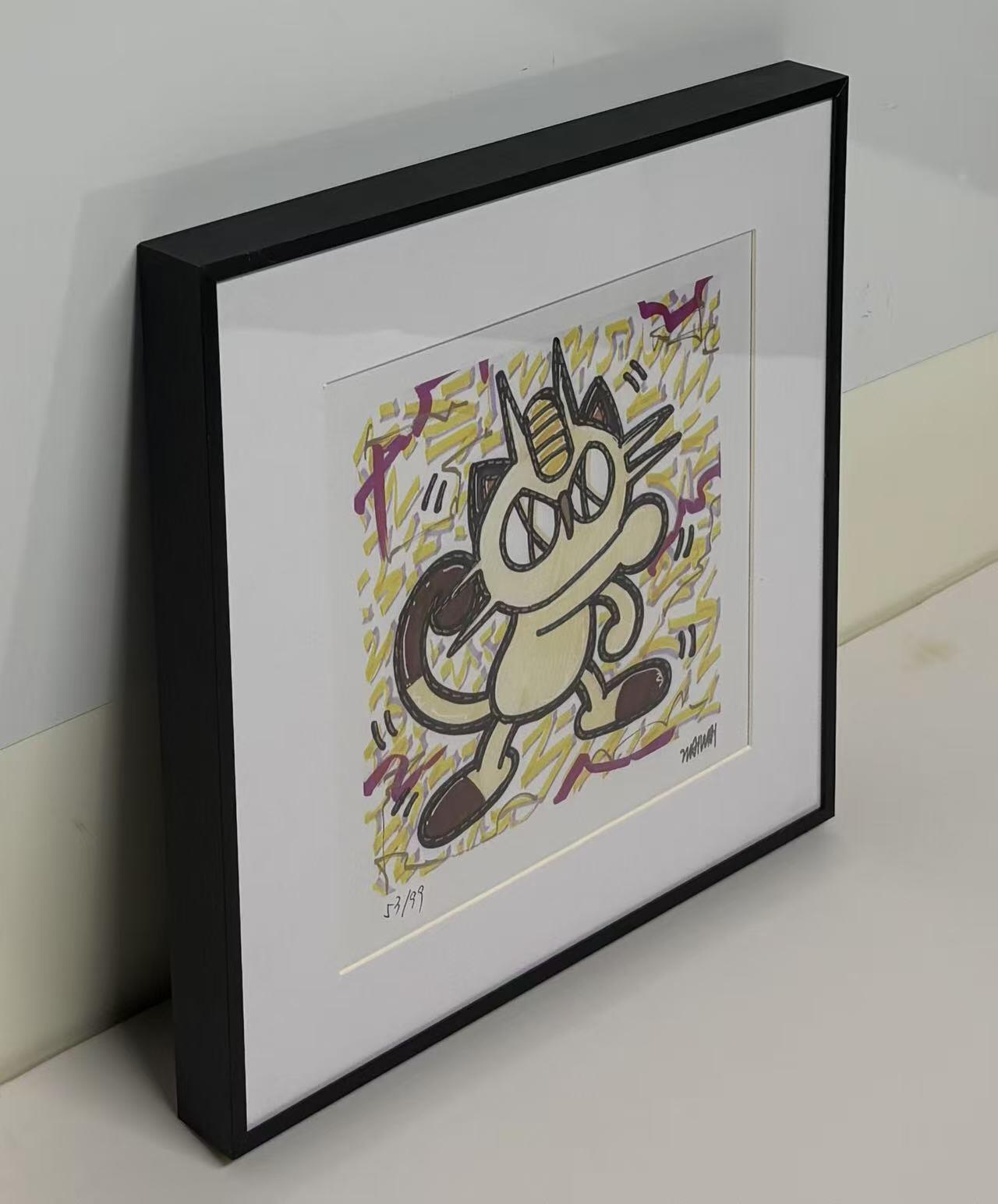 零元拍：歪歪亲笔签名 OWSON 系列作品装饰画《喵喵》，已做装裱 合金相框尺寸25/25CM。因展品出展，镜框或亚克力可能有划痕和裂痕，介意勿拍