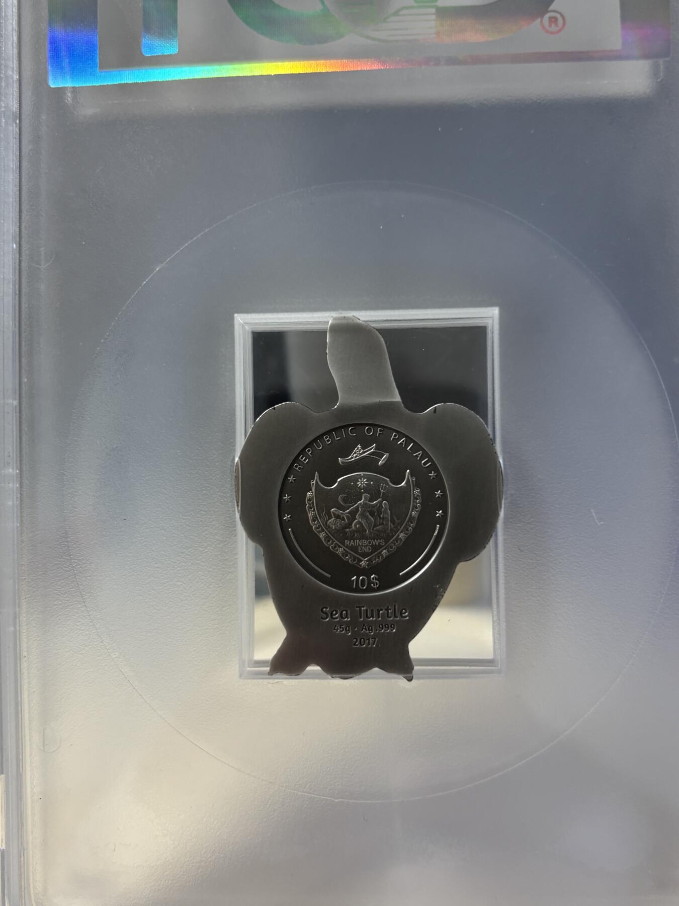 第181期拍卖 帕劳2017年3D立体系列海龟仿古45克纪念银币PCGS-MS69首无盒证书，999银，45克，发行999枚
