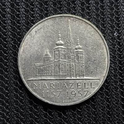 道一币馆币章第一百五十三场 - 奥地利1957年玛丽亚泽尔大教堂落成800周年25先令纪念银币