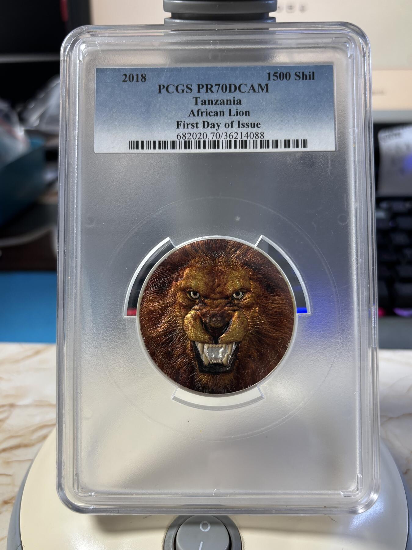 第181期拍卖 坦桑尼亚2018年珍稀动物雄狮2盎司银币PCGS-PR70首期无盒证书，999银，发行999枚