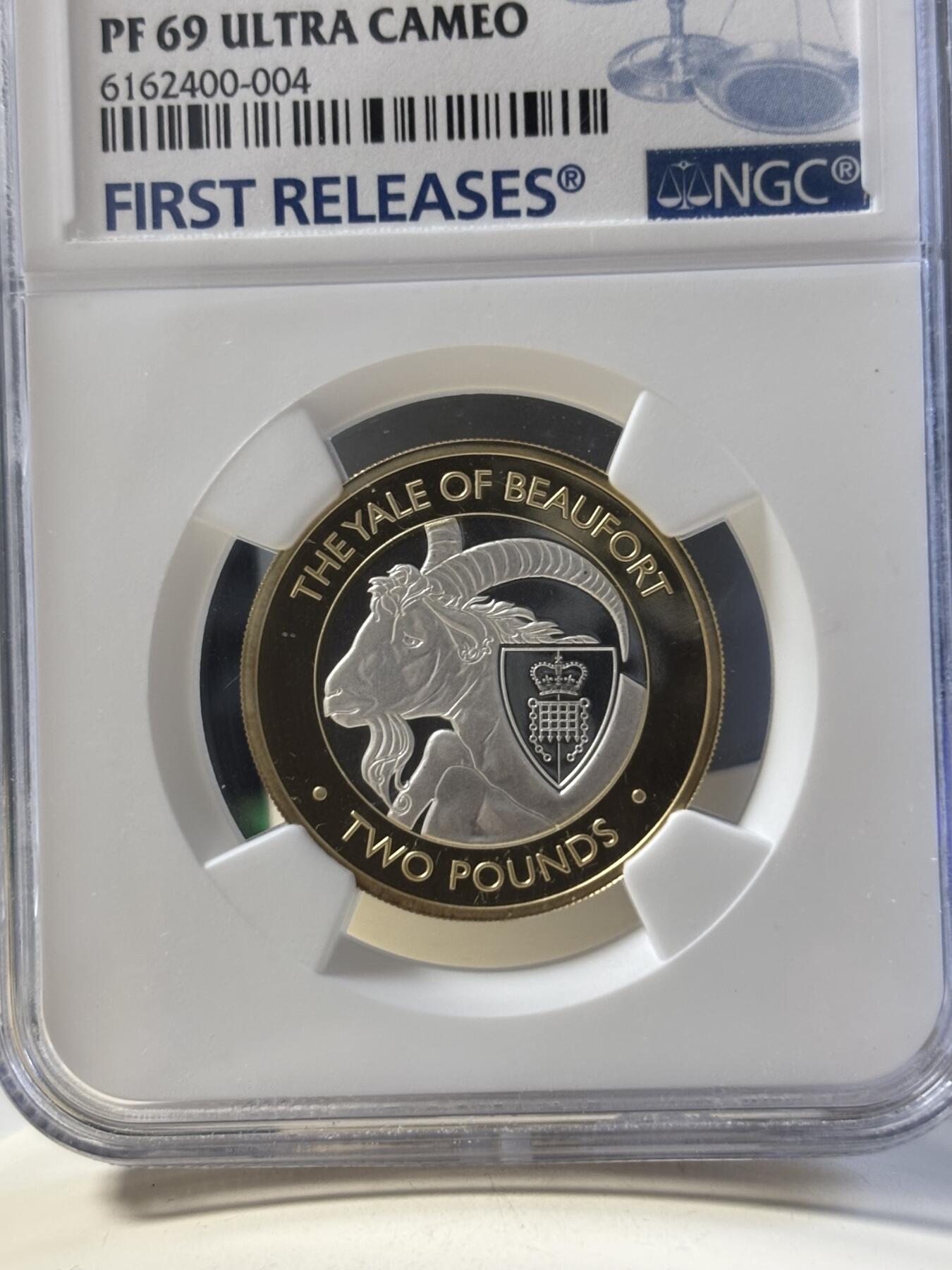 第181期拍卖 英属印度洋领地2021年女王神兽耶鲁山羊双色纪念银币NGC-PF69首期无原盒证书，12克，发行量475枚