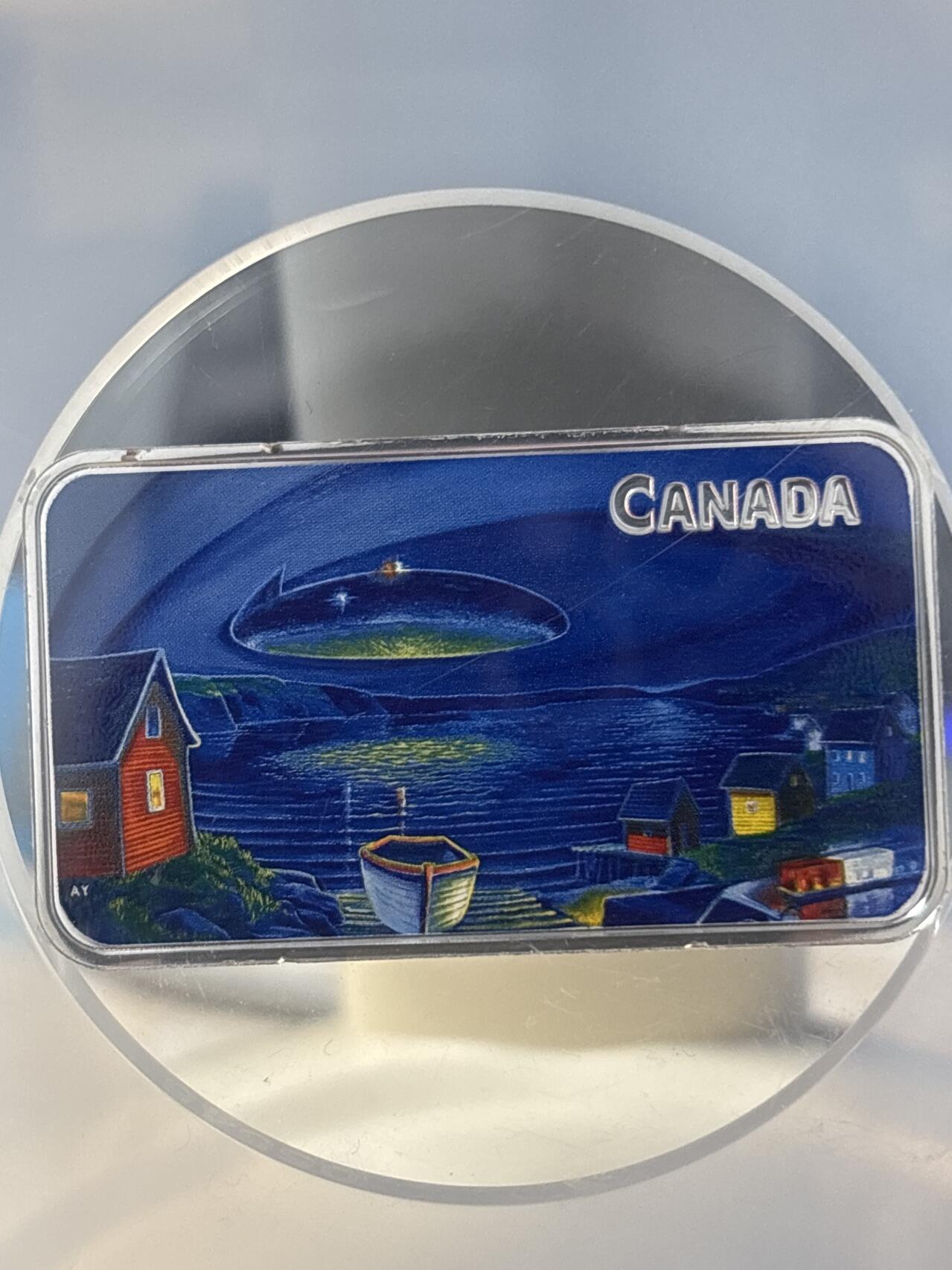 第181期拍卖 加拿大2020年UFO克拉伦维尔事件夜光纪念银币NGC-PF70首无盒证书,9999银，发行量5000枚