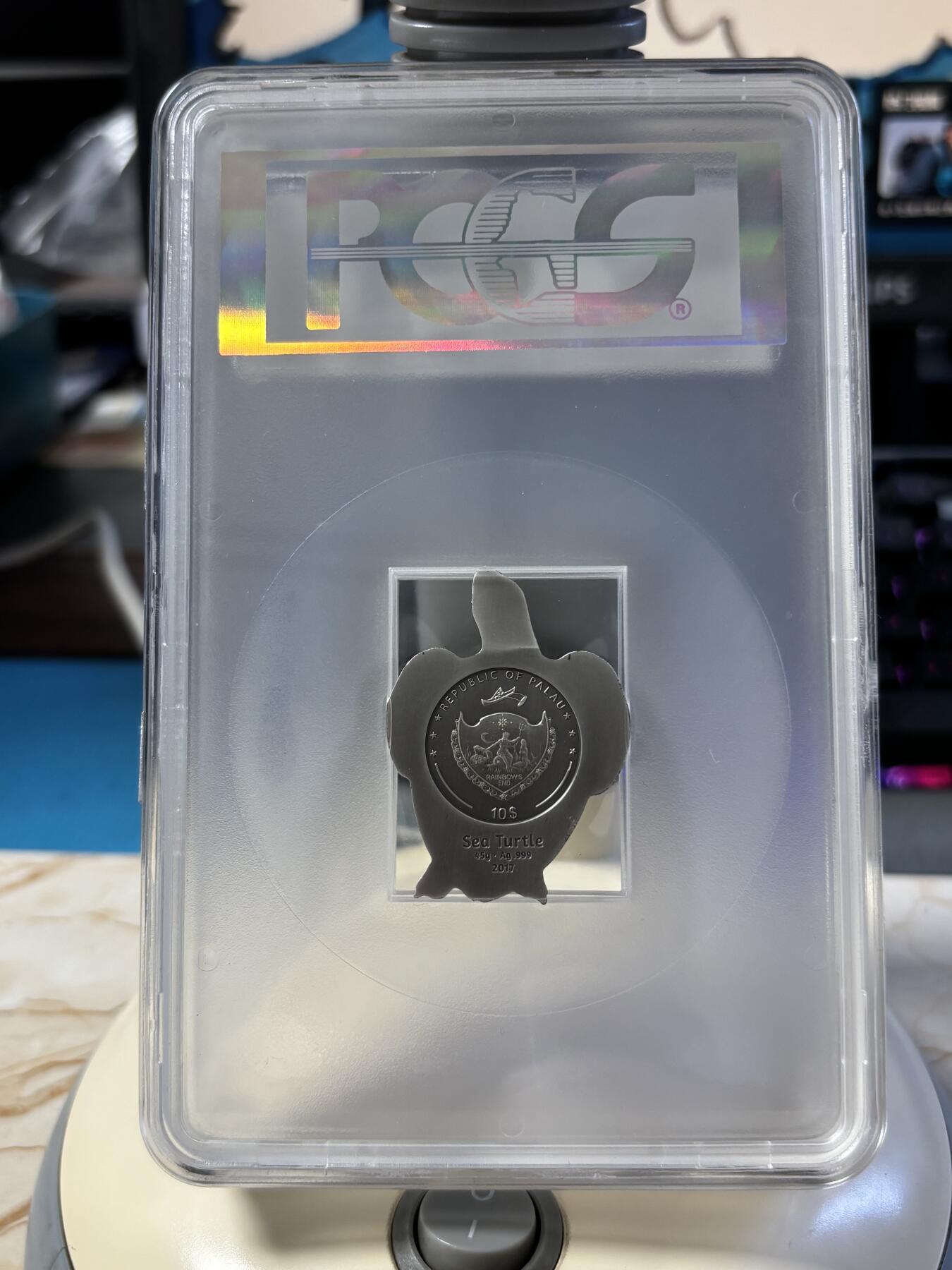 第181期拍卖 帕劳2017年3D立体系列海龟仿古45克纪念银币PCGS-MS69首无盒证书，999银，45克，发行999枚