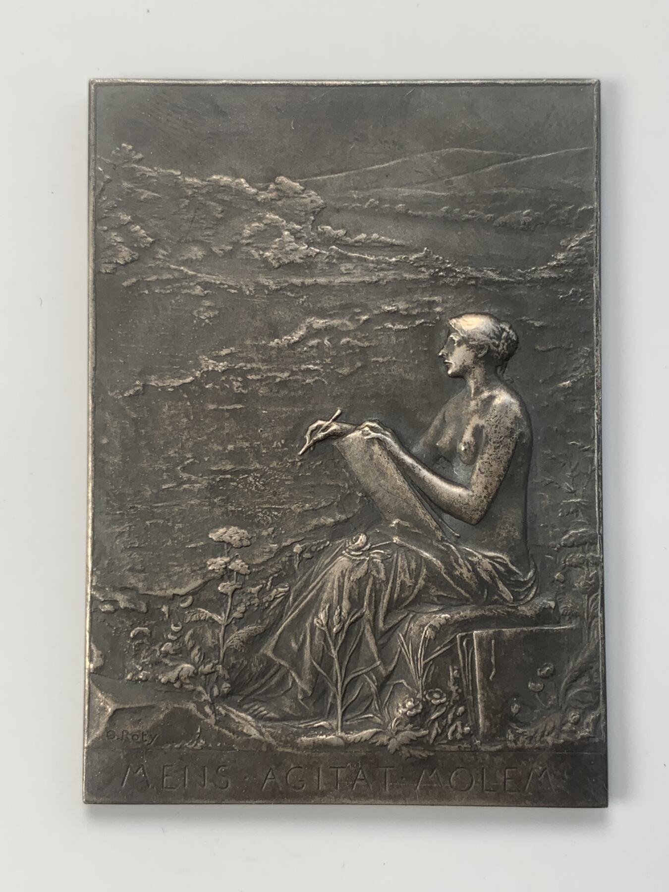 掌中浮雕-藏着的欧洲第040场 1880年法国装饰艺术联盟纪念镀银铜章  ，67 X 47mm，章牌大师奥斯卡.罗蒂Oscar Roty（1846-1911）作品