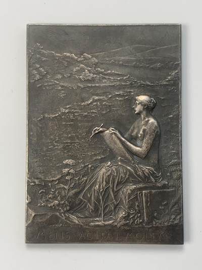 掌中浮雕-藏着的欧洲第040场 - 1880年法国装饰艺术联盟纪念镀银铜章  ，67 X 47mm，章牌大师奥斯卡.罗蒂Oscar Roty（1846-1911）作品