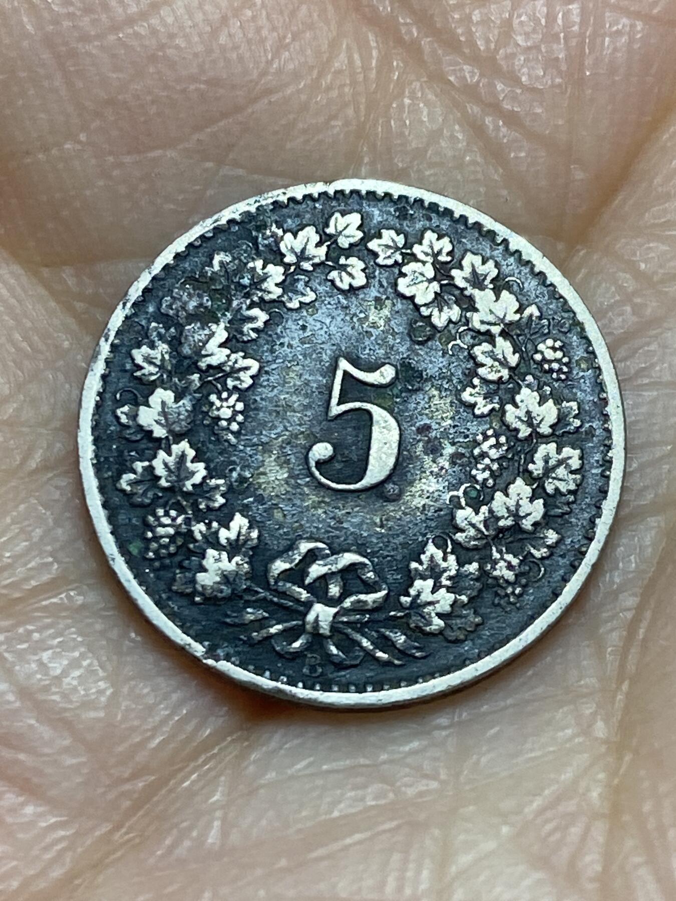 2025年第一百二十三场(总第一百四十九场）外国好品散币(免佣金) 稀少早期年份–瑞士🇨🇭1881年5分