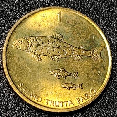 泉币菌-第125场-126场 并场 精品福利场(本场由于周日截拍，需要下周周末发货，感谢理解) - 原光极美 褐鳟鱼 斯洛文尼亚 1992年1托拉尔黄铜硬币 22毫米 4.5克