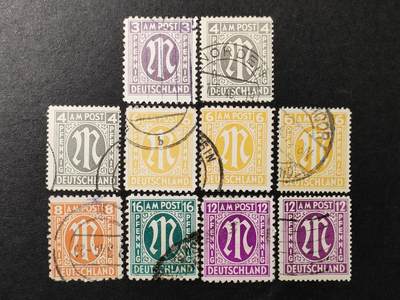 嘉禾收藏    【第369期】            无佣金、可寄存、满30元包邮 - 德国邮票美英占领区，1945年数字花纹邮票一组