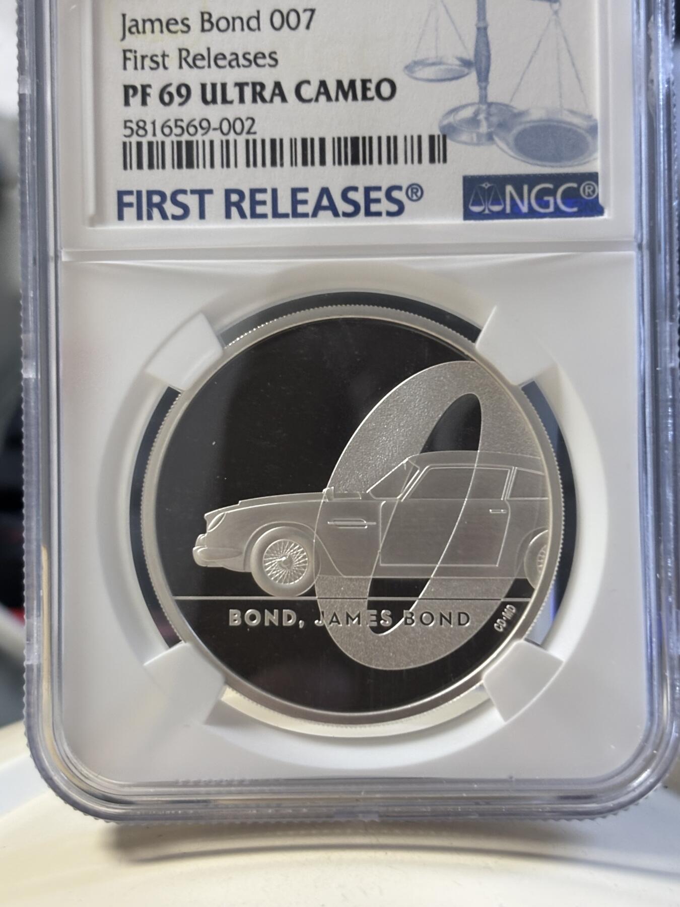 第181期拍卖 英国2020年007詹姆斯邦德系列2盎司银币NGC-PF69首无盒证书，999银，发行2007枚