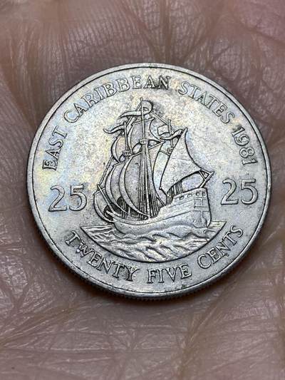 2025年第一百二十三场(总第一百四十九场）外国好品散币(免佣金) - 东加勒比1981年25分(伊丽莎白二世中年花冠)