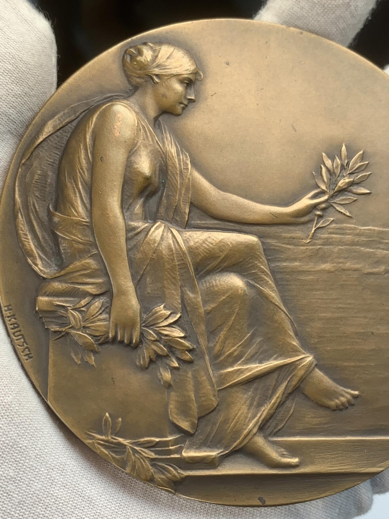 掌中浮雕-藏着的欧洲第040场 原盒好品法国新艺术大铜章：1938年法国马铃薯贸易商会奖章，103mm，Kautsch作品