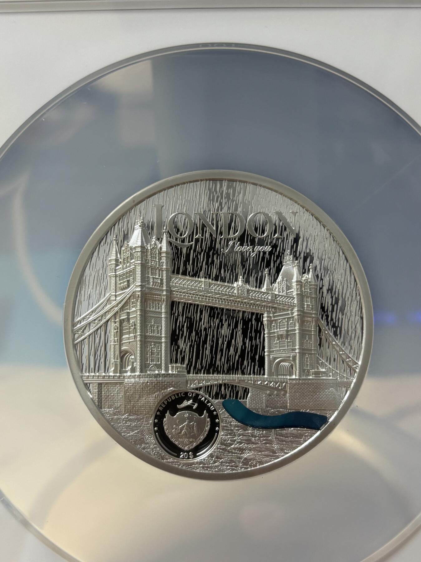 第181期拍卖 帕劳2023年城市蒂凡尼伦敦镶玻璃纪念银币NGC-PF70无原盒证书，999银，发行量999枚