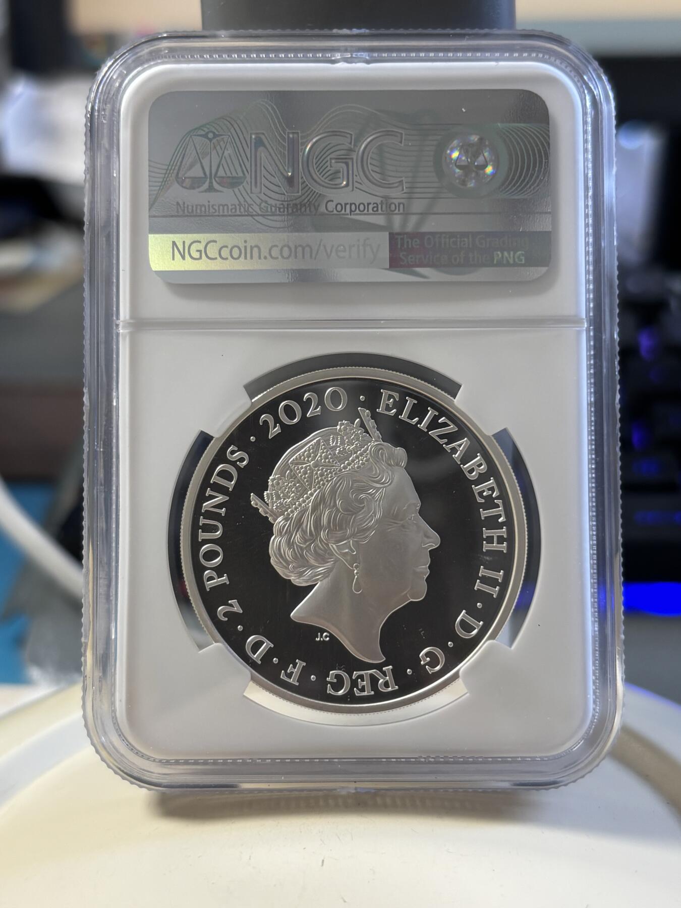 第181期拍卖 英国2020年007詹姆斯邦德系列2盎司银币NGC-PF69首无盒证书，999银，发行2007枚