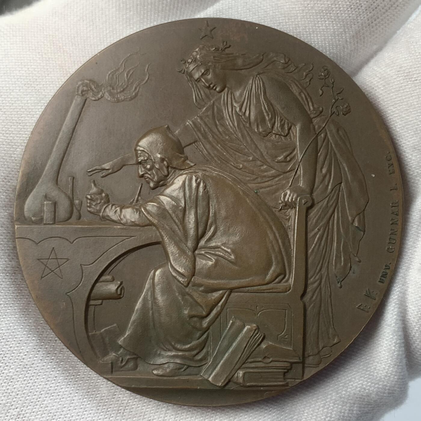 掌中浮雕-藏着的欧洲第041场 1896年丹麦化学家朱利叶斯·汤姆森70岁生日铜章，58mm， Saabye雕刻，原盒